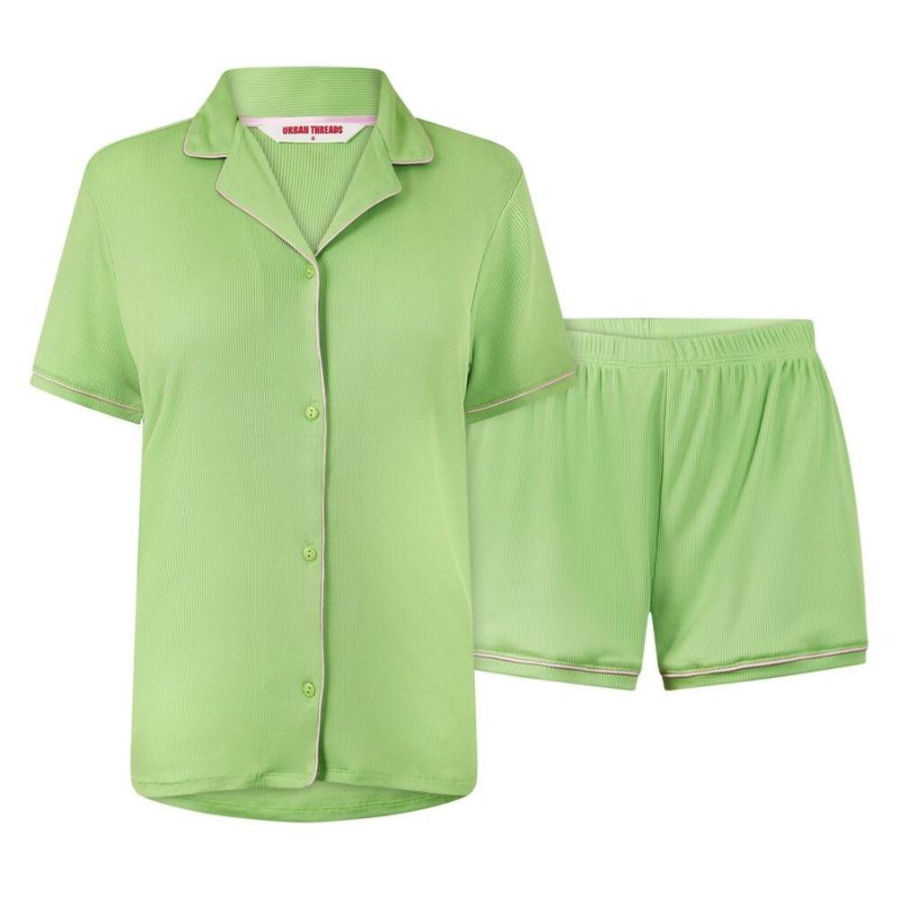 Urban Threads Womens/Ladies Relaxed Fit Short Pyjama Set / Green/Pink
